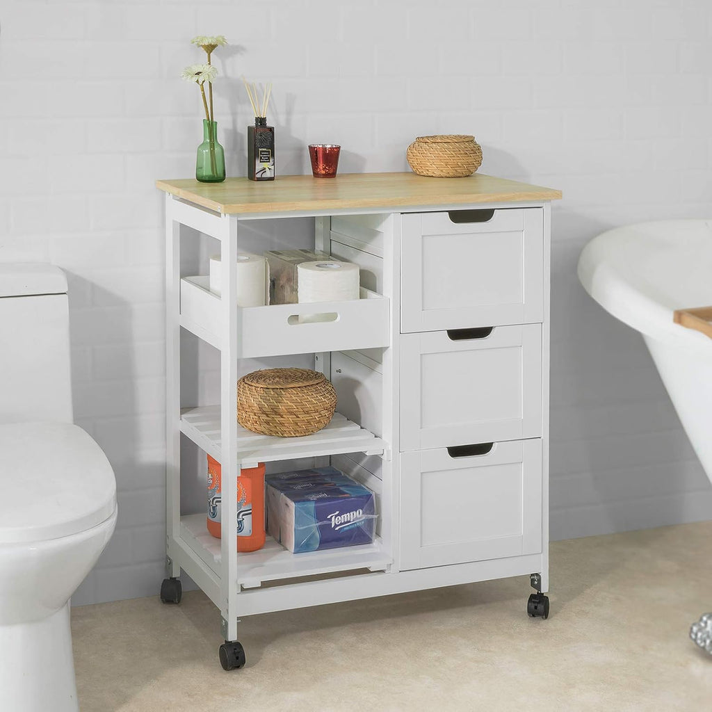 Kitchen Cart with 3 Drawers and Open Storage Shelf L93695