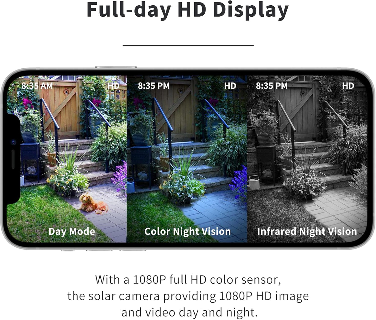 Solar Security Camera Outdoor, 360° PTZ Wireless, 1080P Battery Operated, Color Night Vision, PIR Motion Detection, 2 Way Audio, IP65 E4642
