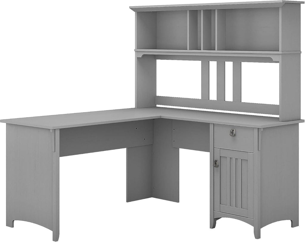 60W L Shaped Desk with Hutch in Cape Cod Gray N847025