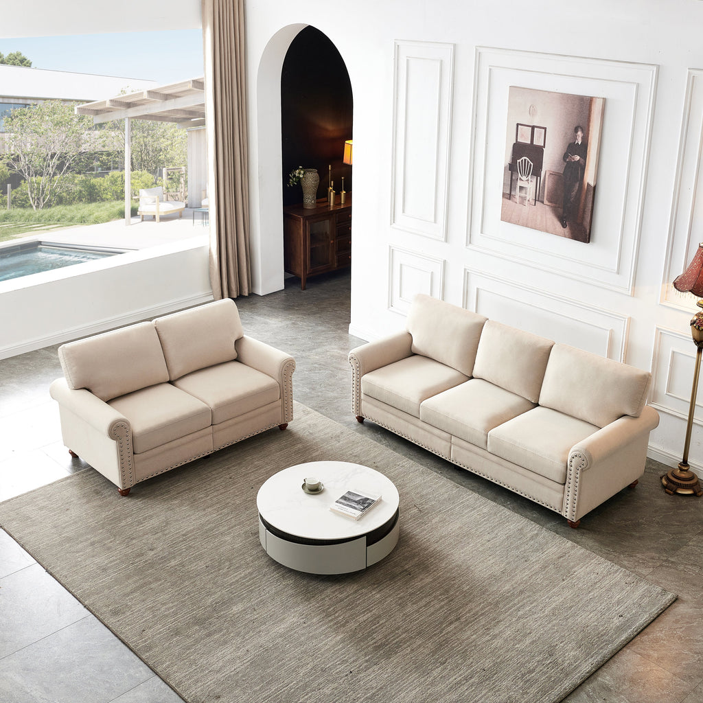 Beige Linen Sofa with Storage X3969