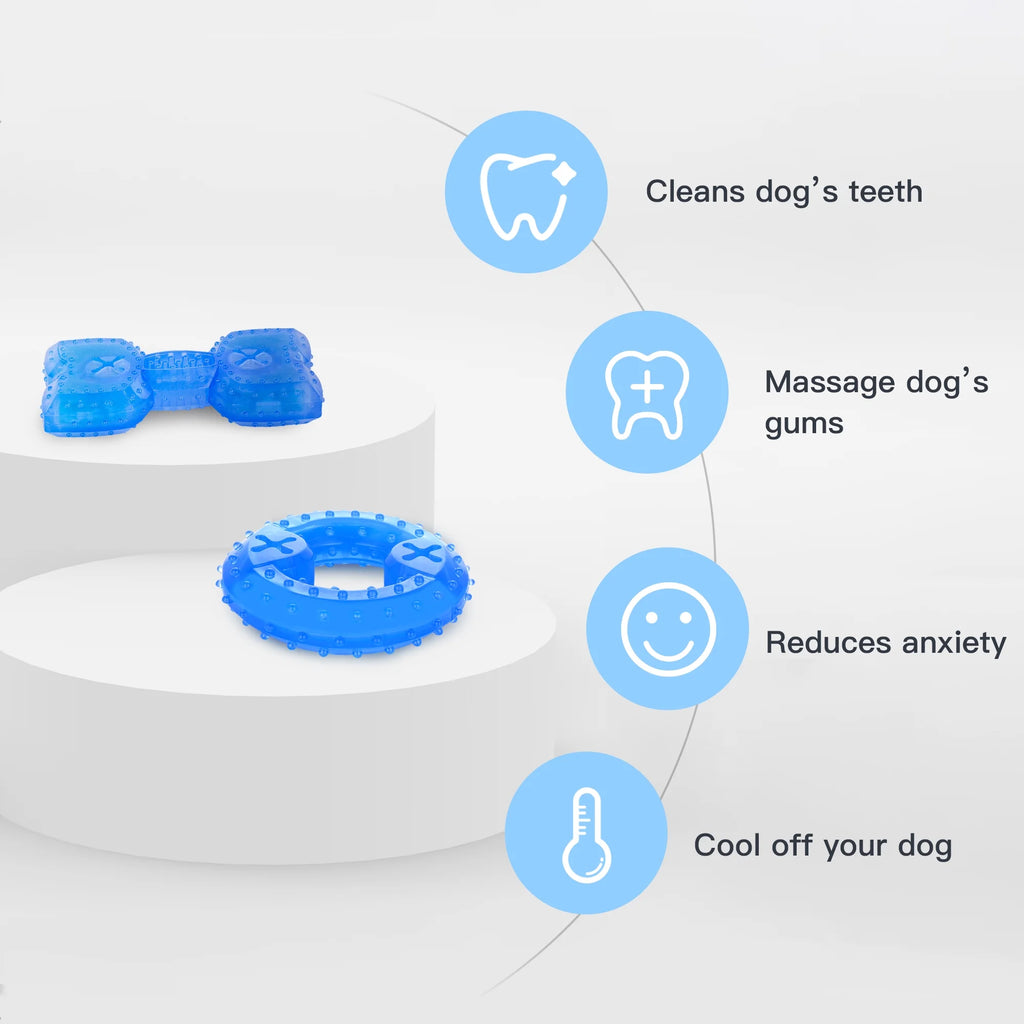 Pet Teether Cooling Chew Toy Pack of 2 (Ring and Bone) K929930