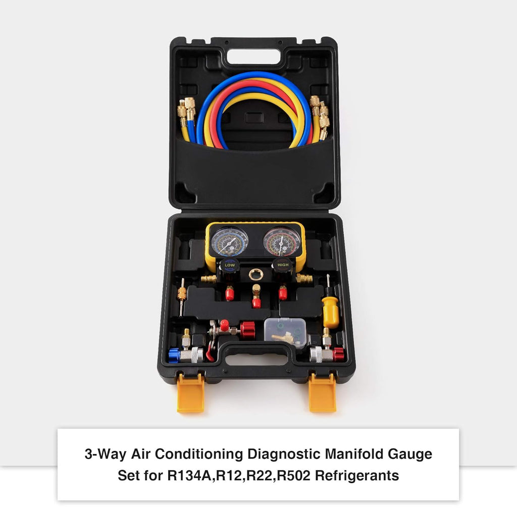 AC Manifold Gauge Set for R134a R12 R22 R502 Refrigerants with 5' Hose I11426