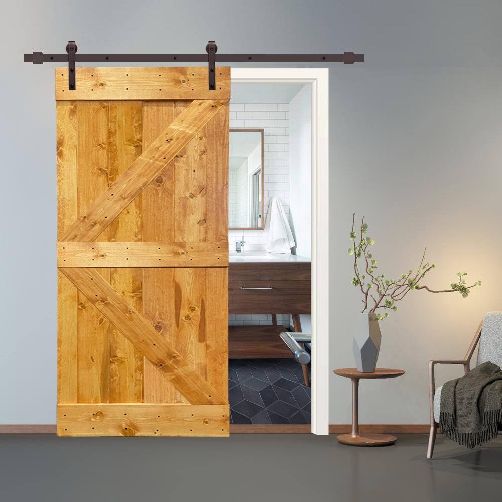 Colonial Maple Stained Wood Sliding Barn Door with Hardware Kit F93763