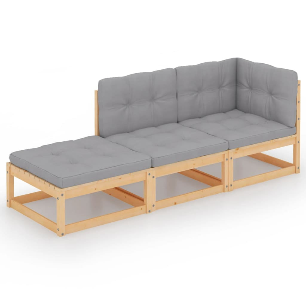 Set of 3 Gray Cushioned Patio Lounge Sectional Sofa with Footrest T2654