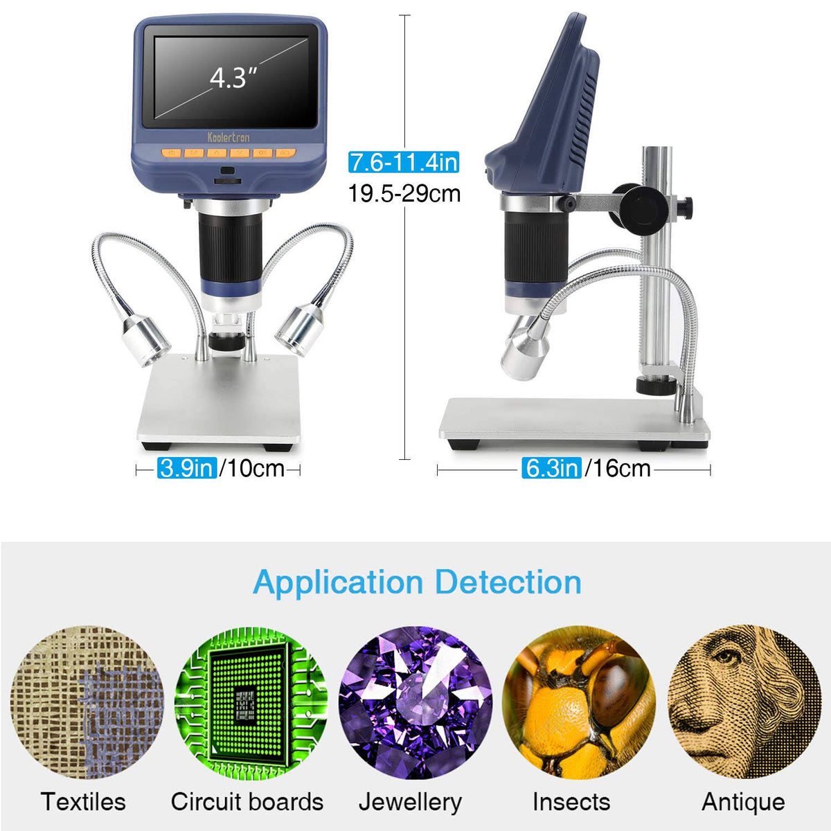 4.3 inch 1080p LCD Digital USB Microscope with 10X-220X Magnification Zoom, 8 LED Adjustable Light U95883