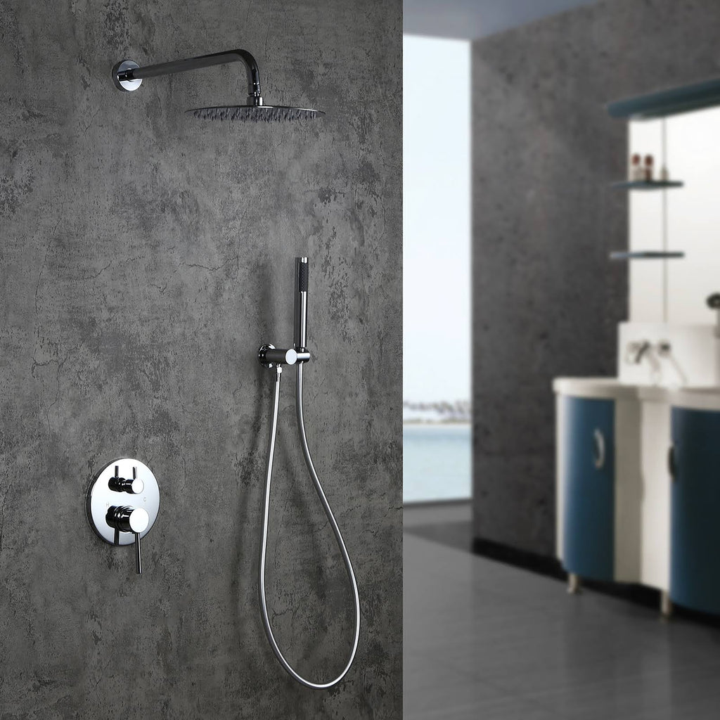 Chrome Wall Mounted Rain Shower Faucet Set with Hand Shower N763848