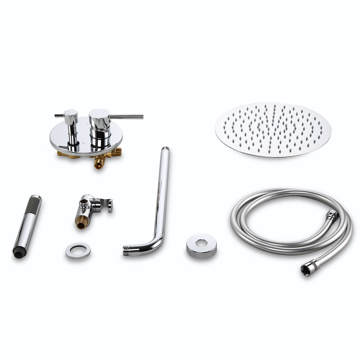 Chrome Wall Mounted Rain Shower Faucet Set with Hand Shower N763848