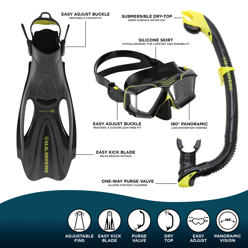 Adult Snorkeling Set Black with Mask, Snorkel, Large Fins and Gear Bag F312574