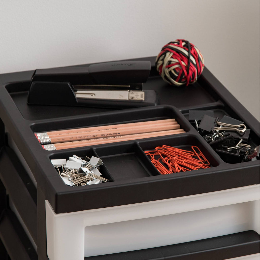 Medium 7-Drawer Rolling Storage Cart with Organizer Top, black/pearl Y306