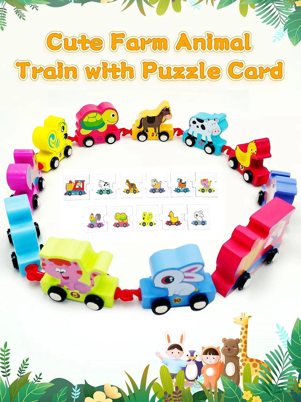 Wooden Farm Animals Train Set Toy K6228