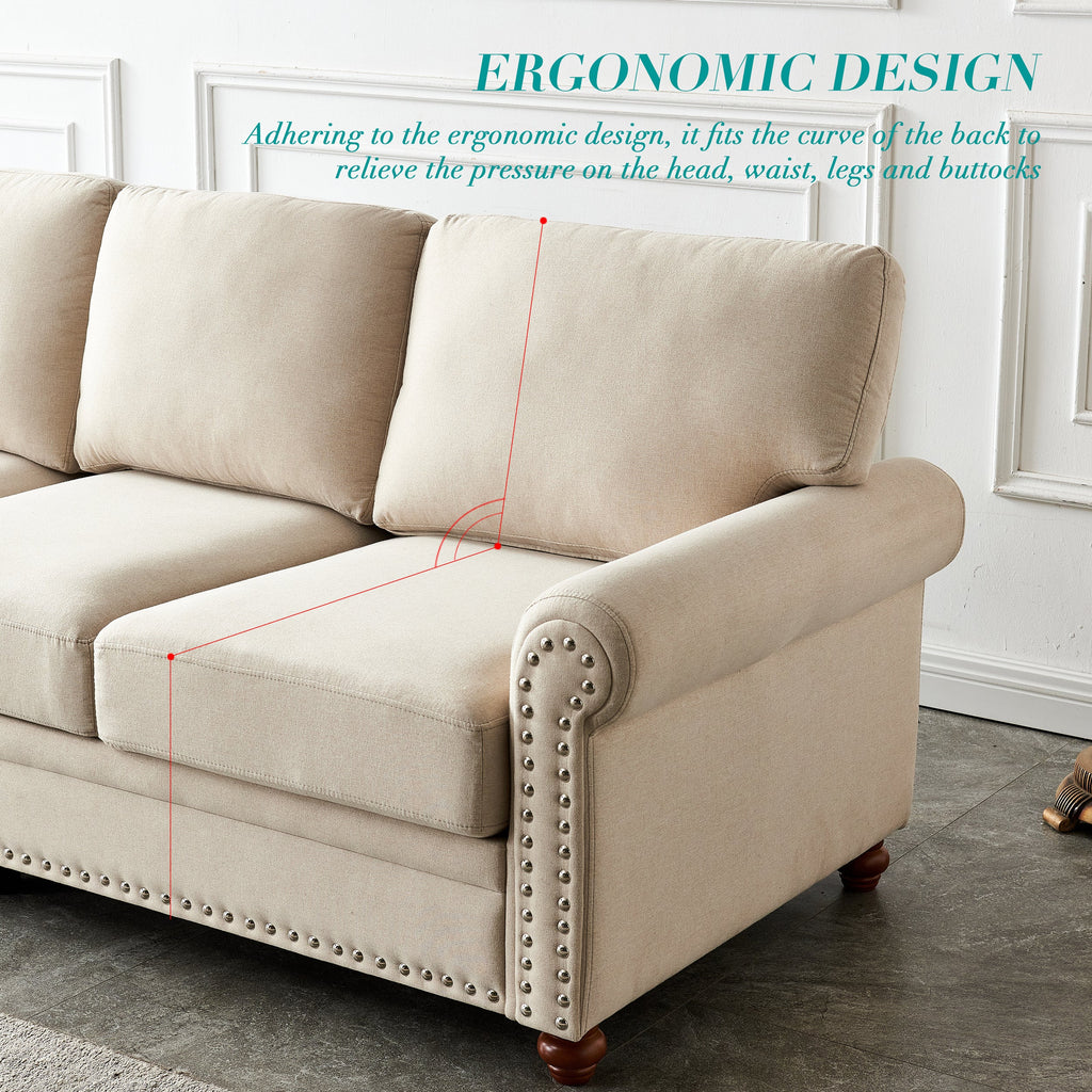 Beige Linen Sofa with Storage X3969