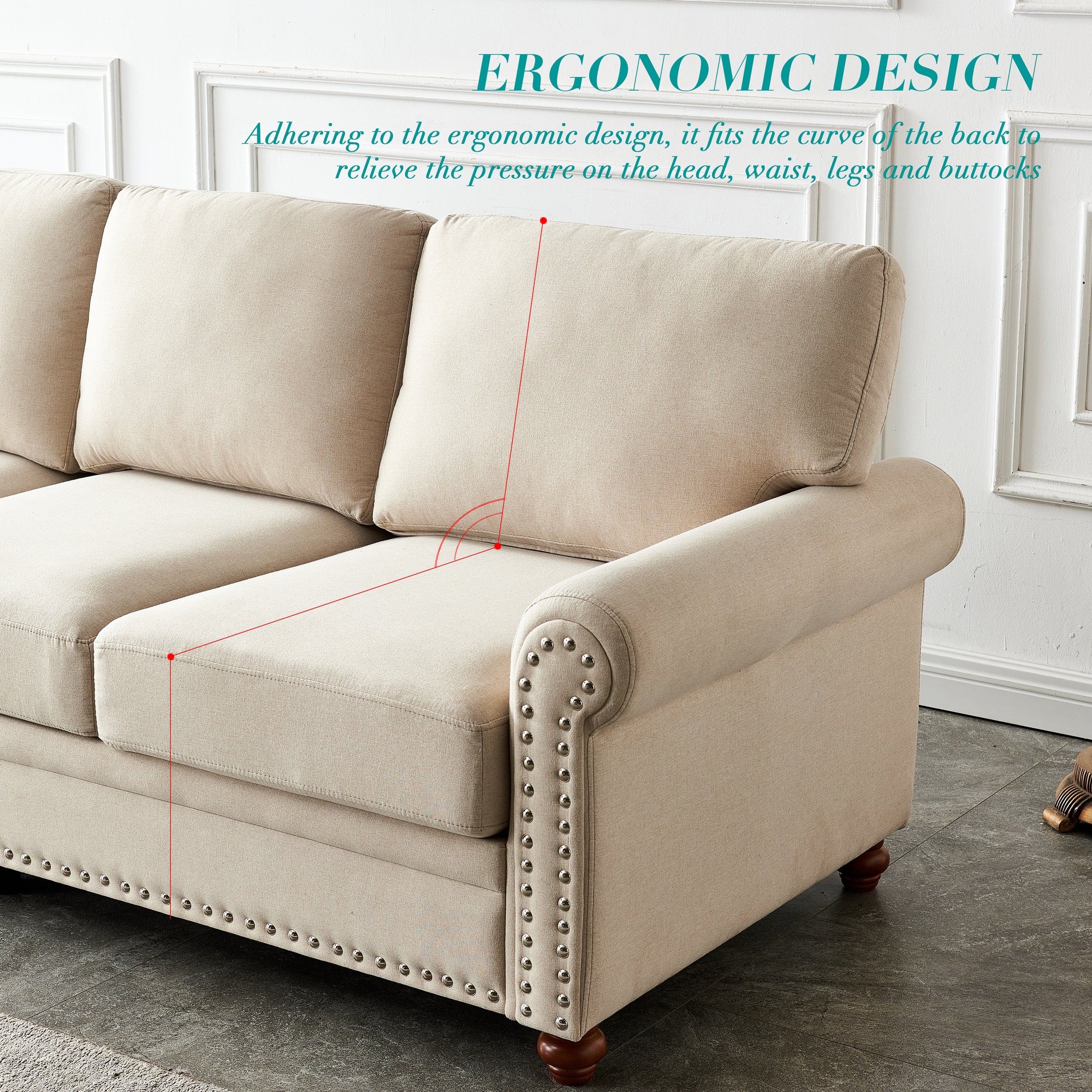 Beige Linen Sofa with Storage X3969