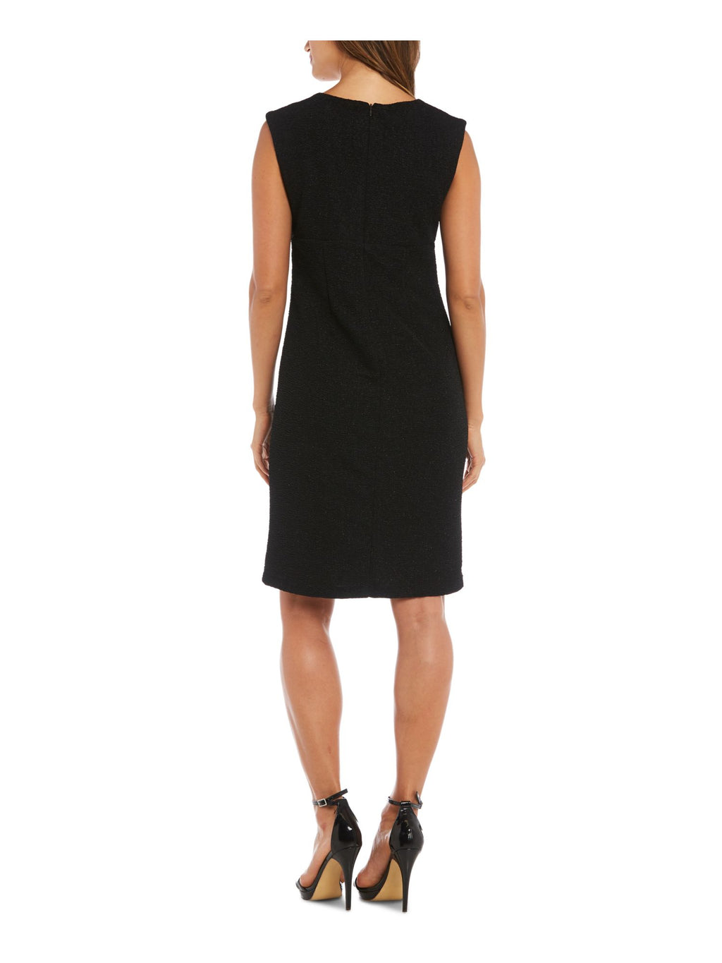 Black Beaded Sleeveless Jewel Neck Knee Length Sheath Dress I5293