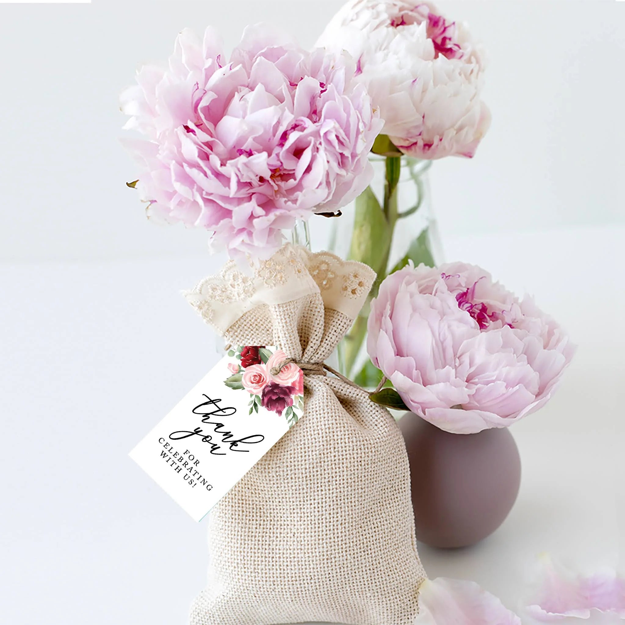 Pink Burgundy Florals Cardstock Tags with Bakers 100-Pk C360
