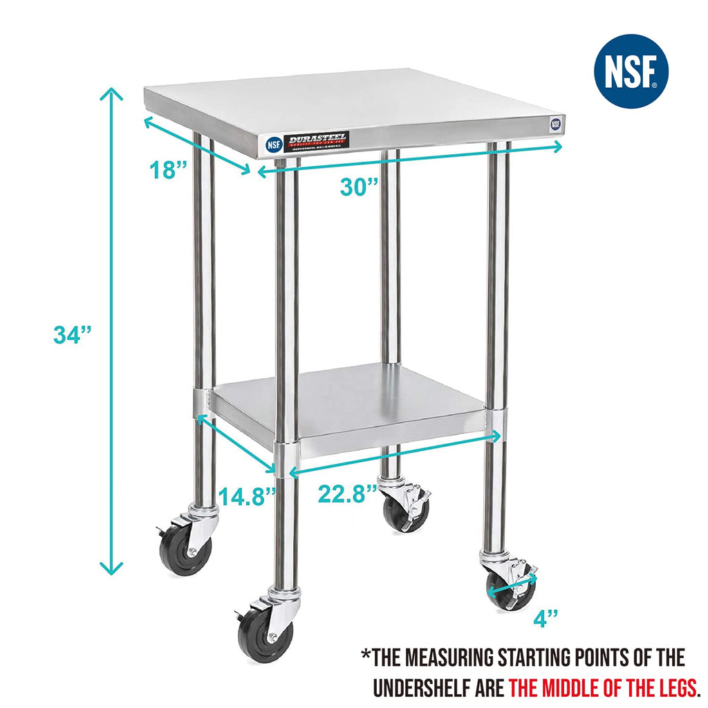 Stainless Steel 30 x 18 Inch Metal Table Cart with Caster Wheel V554