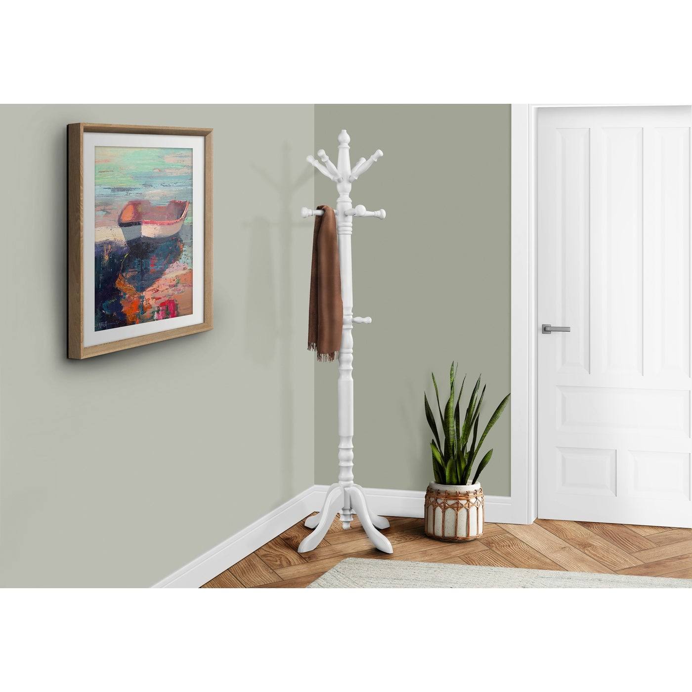 Antique White Wood Coat Rack I851695