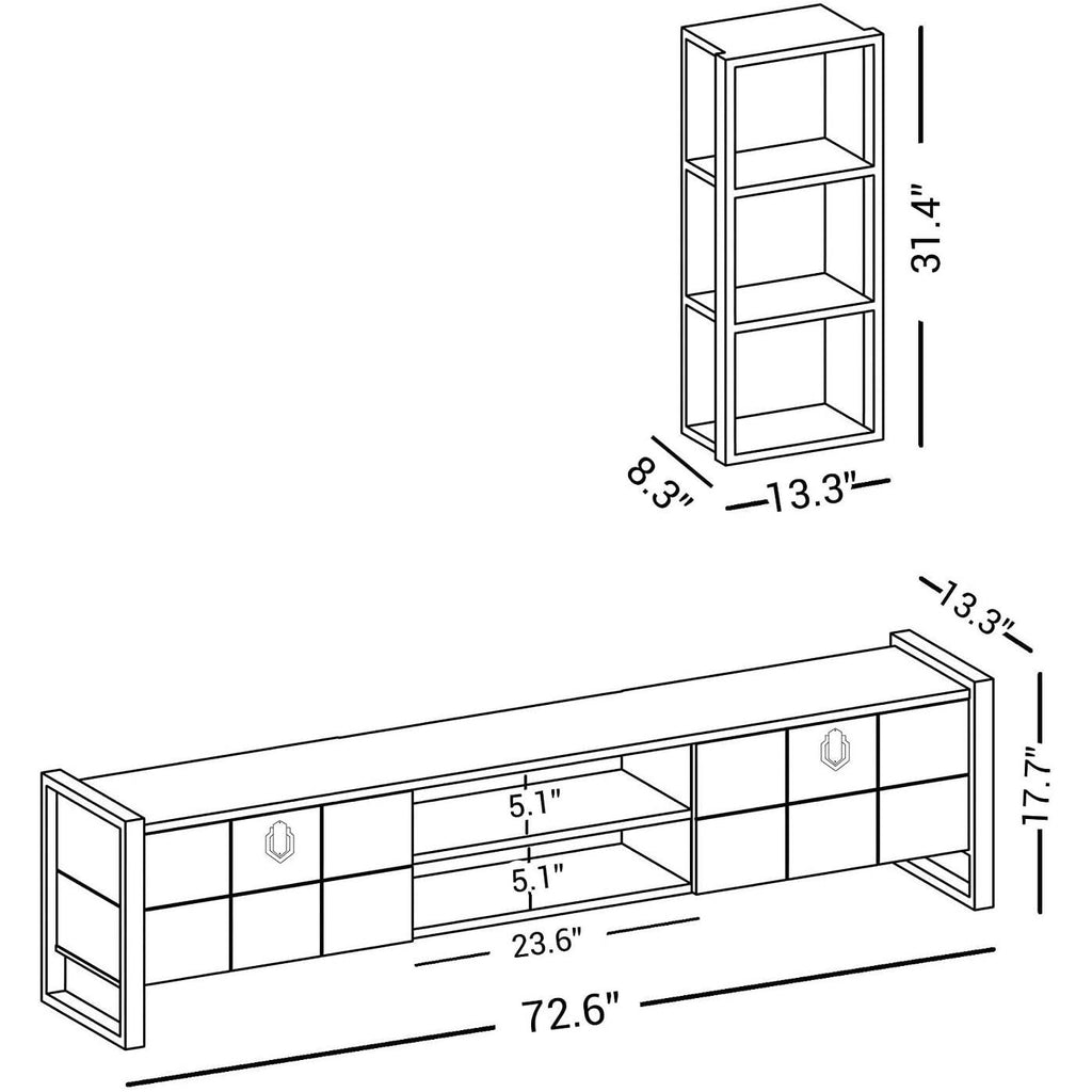 TV Unit with Vertical Wall Shelf, Metal & Composite Wood Frame M153