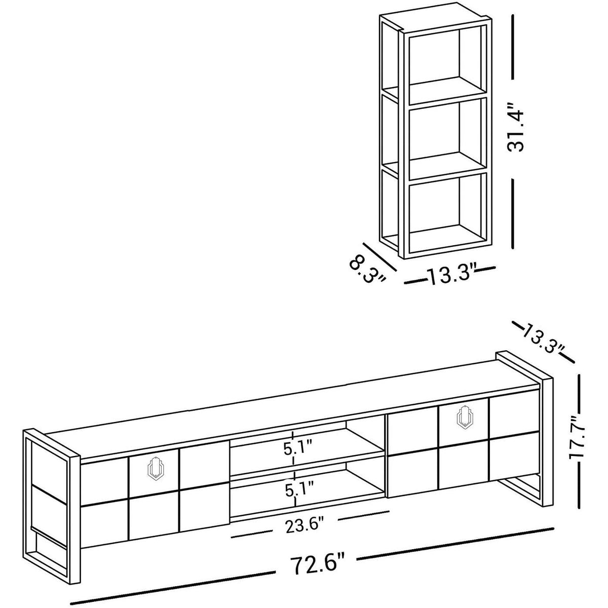 TV Unit with Vertical Wall Shelf, Metal & Composite Wood Frame M153