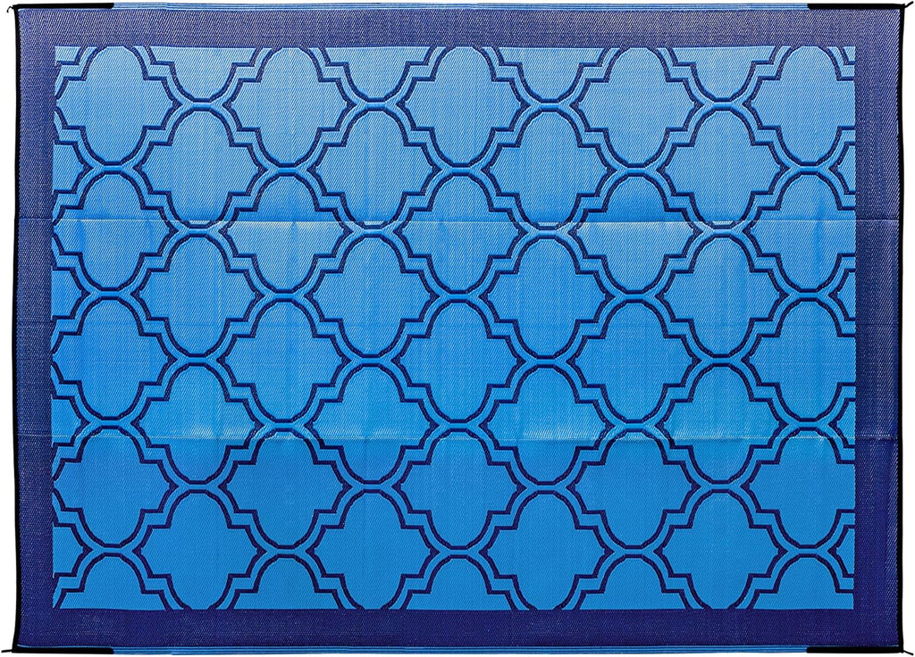 Large Reversible Outdoor Patio Mat (9' x 12', Lattice Blue Design) K4653