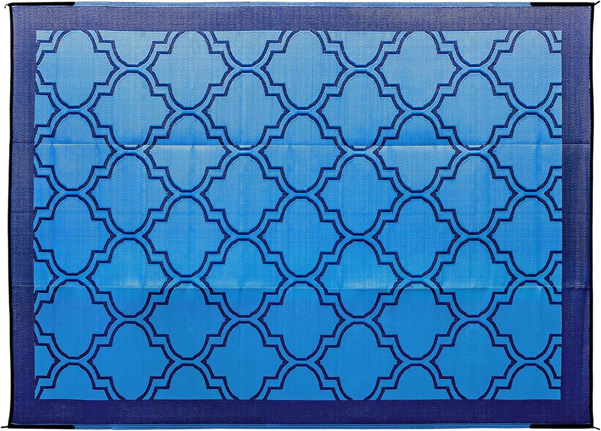 Large Reversible Outdoor Patio Mat (9' x 12', Lattice Blue Design) K4653