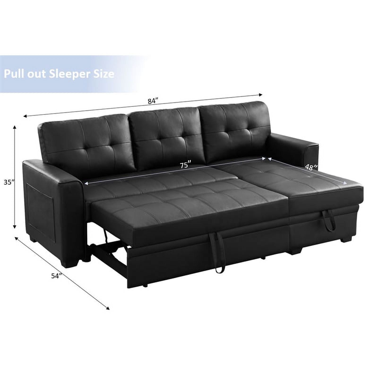 Black 84" Wide Sectional Sofa with Pull Out Sleeper Bed R4605