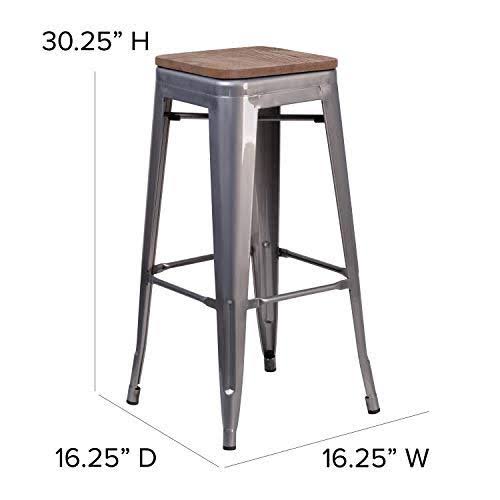 4 Pk. 30x22 Clear Coated Metal Barstool with Square Wood Seat L7894