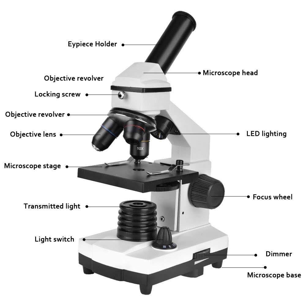 Student Microscope 40X-1000X Optical Glass Lens All-Metal LED Biological Compound Monocular Microscope O197