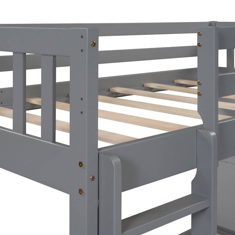 Gray Twin Over Twin Bunk Bed with 4 Drawers & 3 Shelves & Ladder B287155