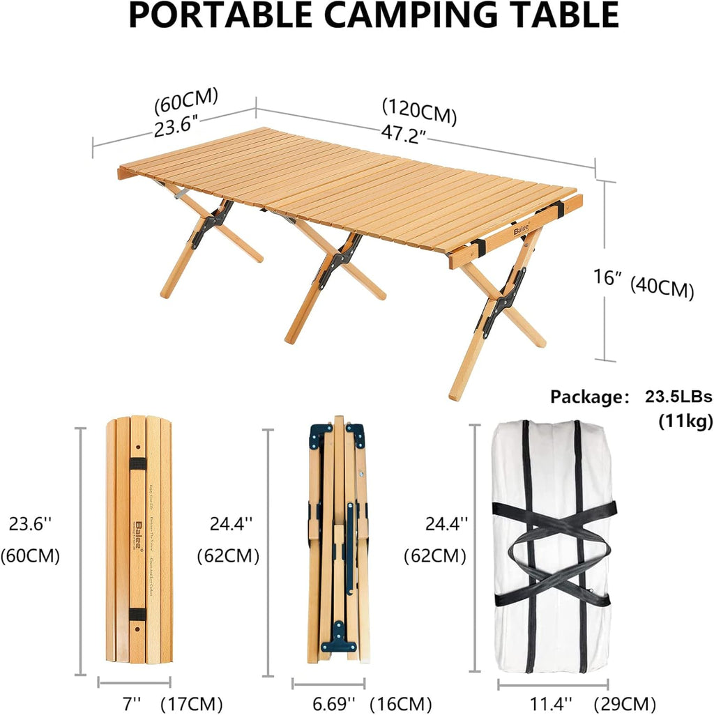 4ft Low Folding Solid Wood Picnic Table with Carry Bag K943611