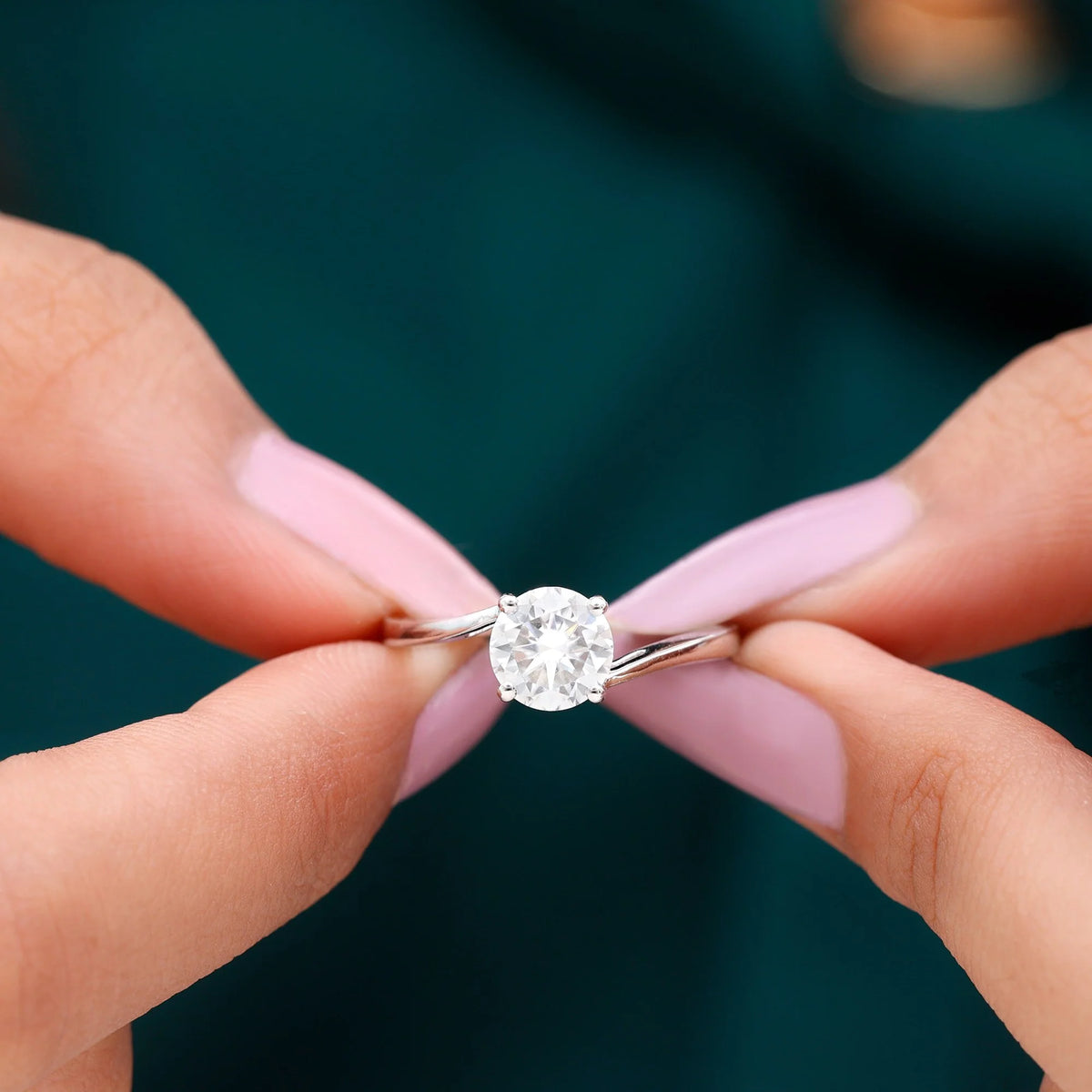 Round Moissanite Solitaire Engagement Ring, 7 mm, 925 Sterling Silver Y8301