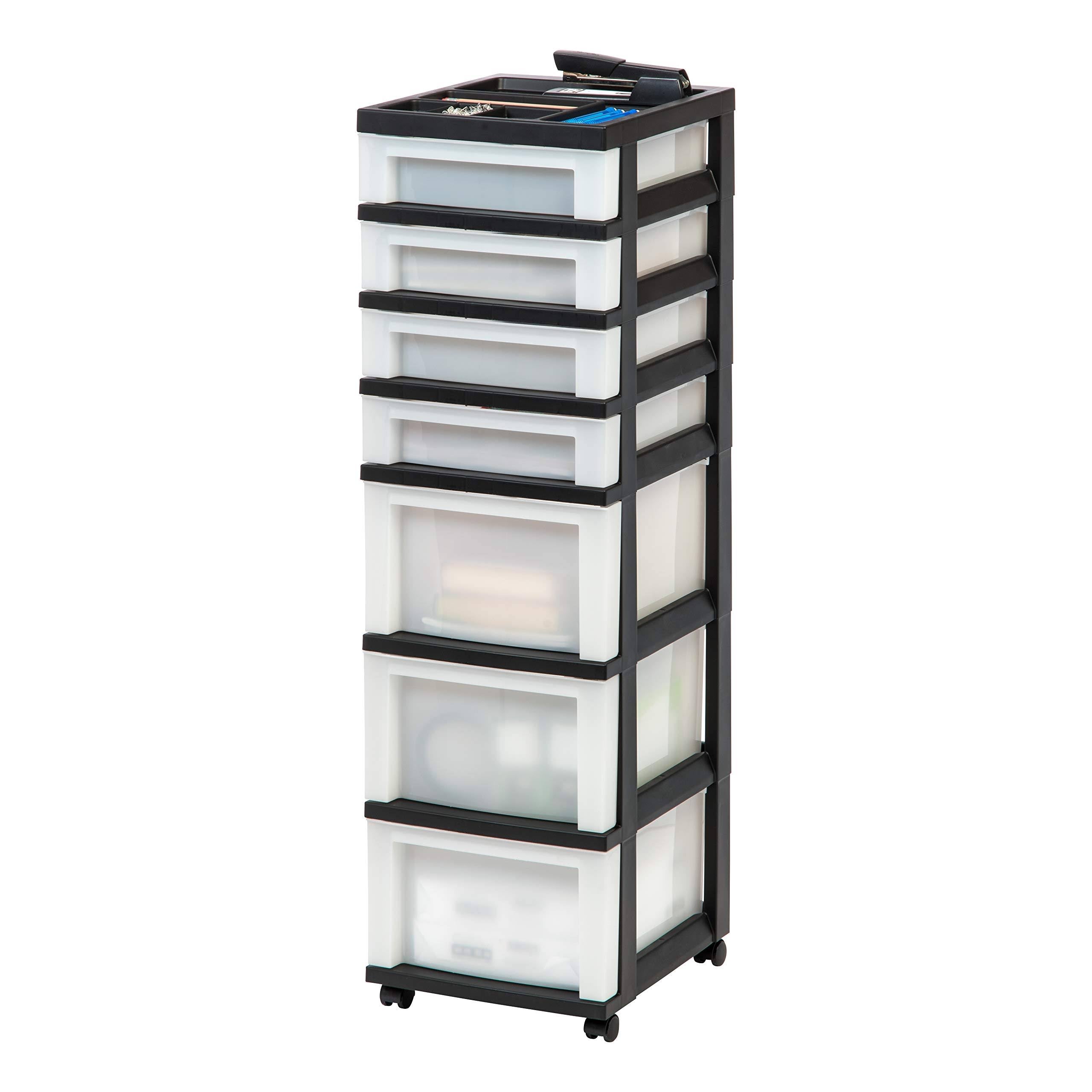 Medium 7-Drawer Rolling Storage Cart with Organizer Top, black/pearl Y306
