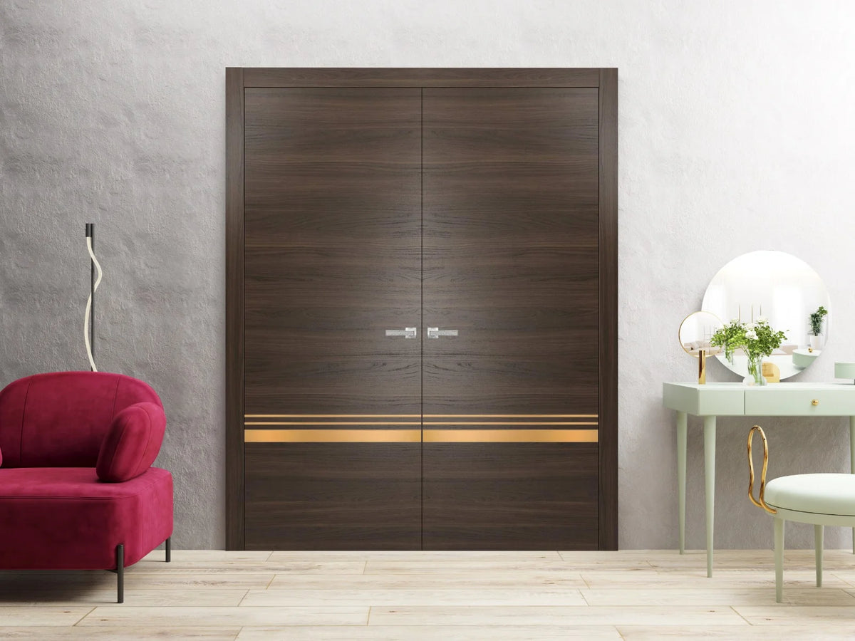 Solid French Double Doors 48 x 84 inches Wood with Frosted Glass F511380