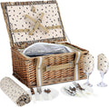 Wicker Picnic Basket Set with Insulated Cooler Bag and Waterproof Picnic Blanket O655
