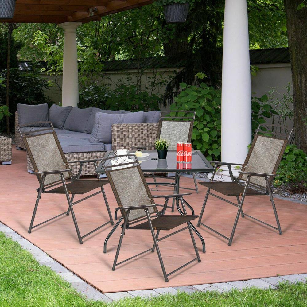 Brown Metal Frame Stationary Conversation Chair with Coffee Sling Seat Z75672