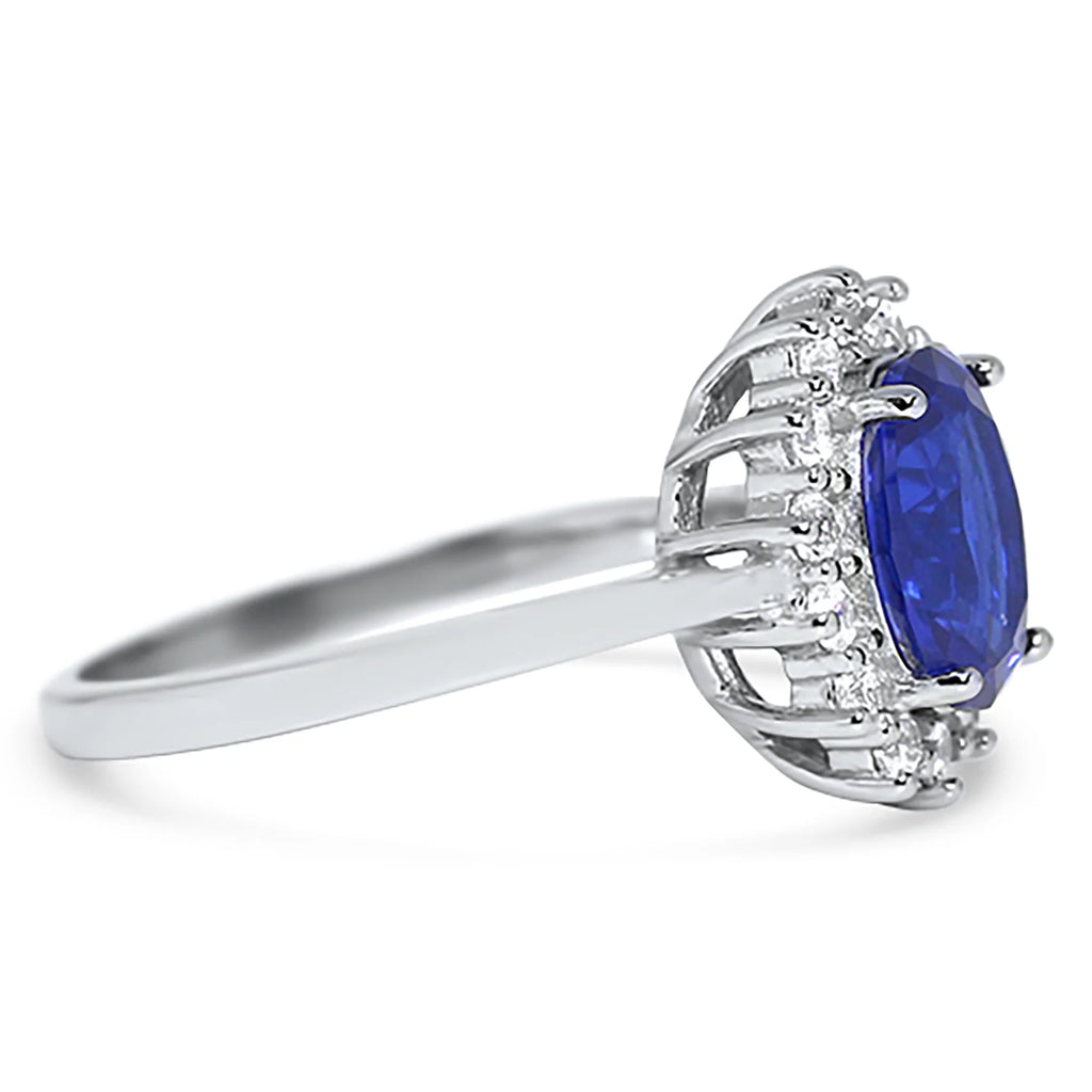 Oval Blue Sapphire CZ Halo Engagement Ring Size 8 M796133