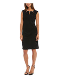 Black Beaded Sleeveless Jewel Neck Knee Length Sheath Dress I5293