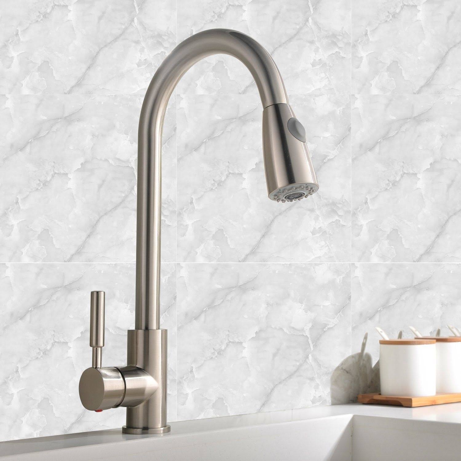 Commercial Stainless Steel Single Handle Pull Down Sprayer Kitchen Faucet D83613