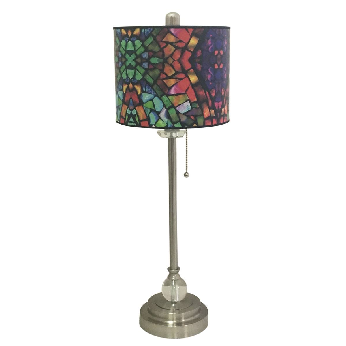 Brushed Nickel Lamp with Mosaic Stained Glass Lamp Shade, 2 Lights F469