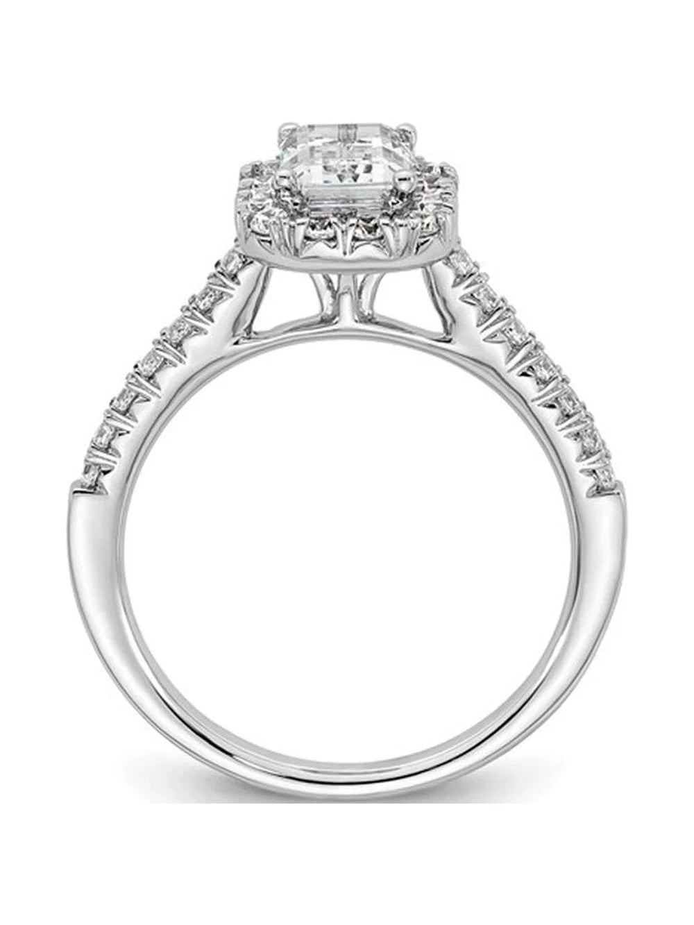 14K White Gold Emerald-Cut Lab-Grown Diamond Halo Engagement Ring D936