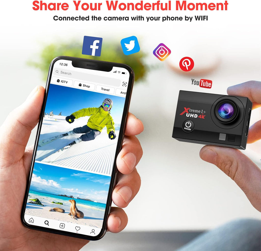 4K 20MP Action Camera with 2 Batteries and Mounting Accessories Kit A537868