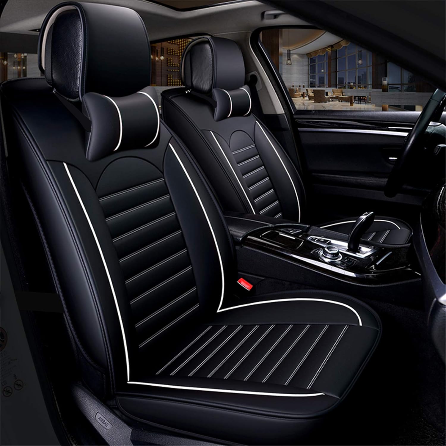 Khaki Orange Leather Car Seat Cover Full Set for 5 Seats L3674