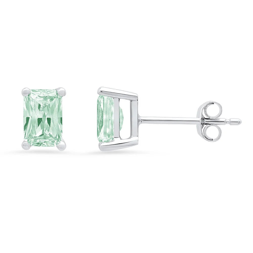 14K White Gold Emerald Cut Solitaire Stud Earrings J2009