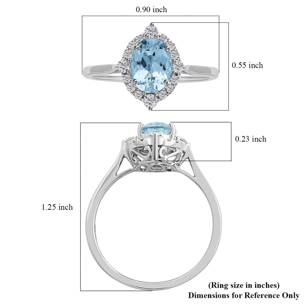 18K White Gold Halo Ring with Blue Aquamarine and White Diamond W519