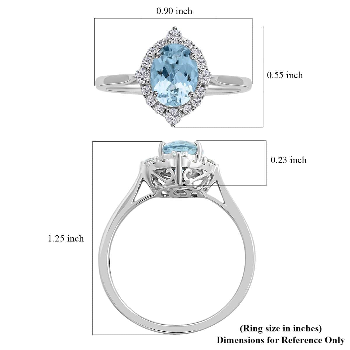 18K White Gold Halo Ring with Blue Aquamarine and White Diamond W519