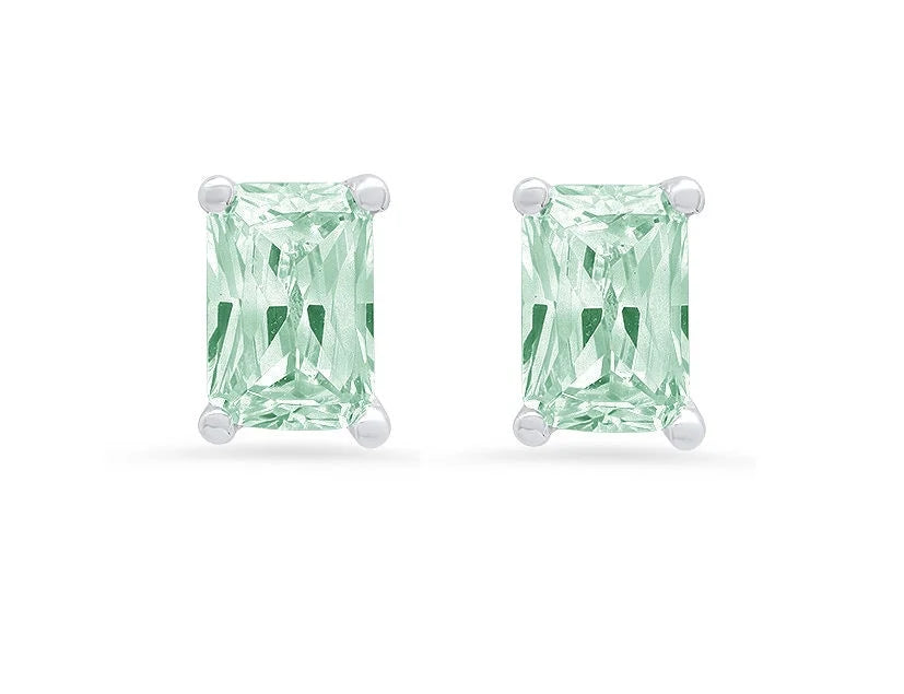 14K White Gold Emerald Cut Solitaire Stud Earrings J2009