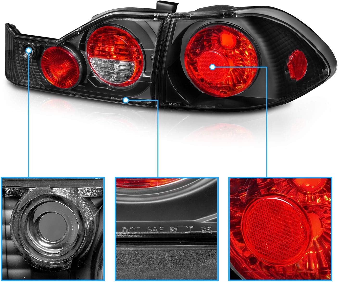 4 Door Brake Taillights Black Set for Honda Accord D568