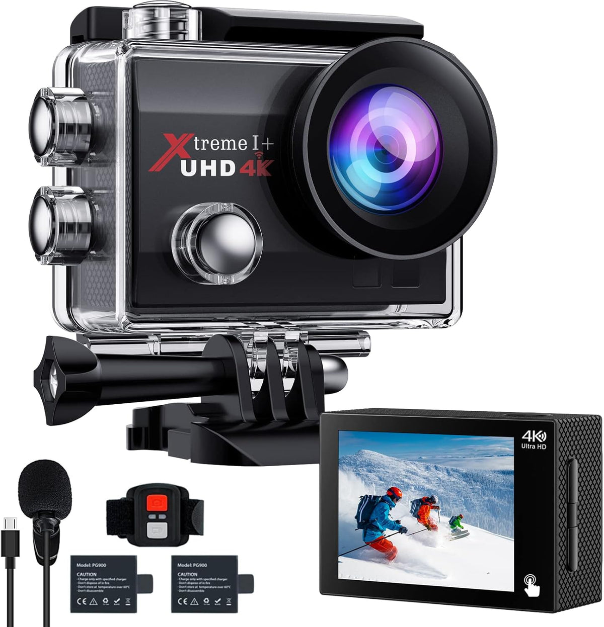 4K 20MP Action Camera with 2 Batteries and Mounting Accessories Kit A537868