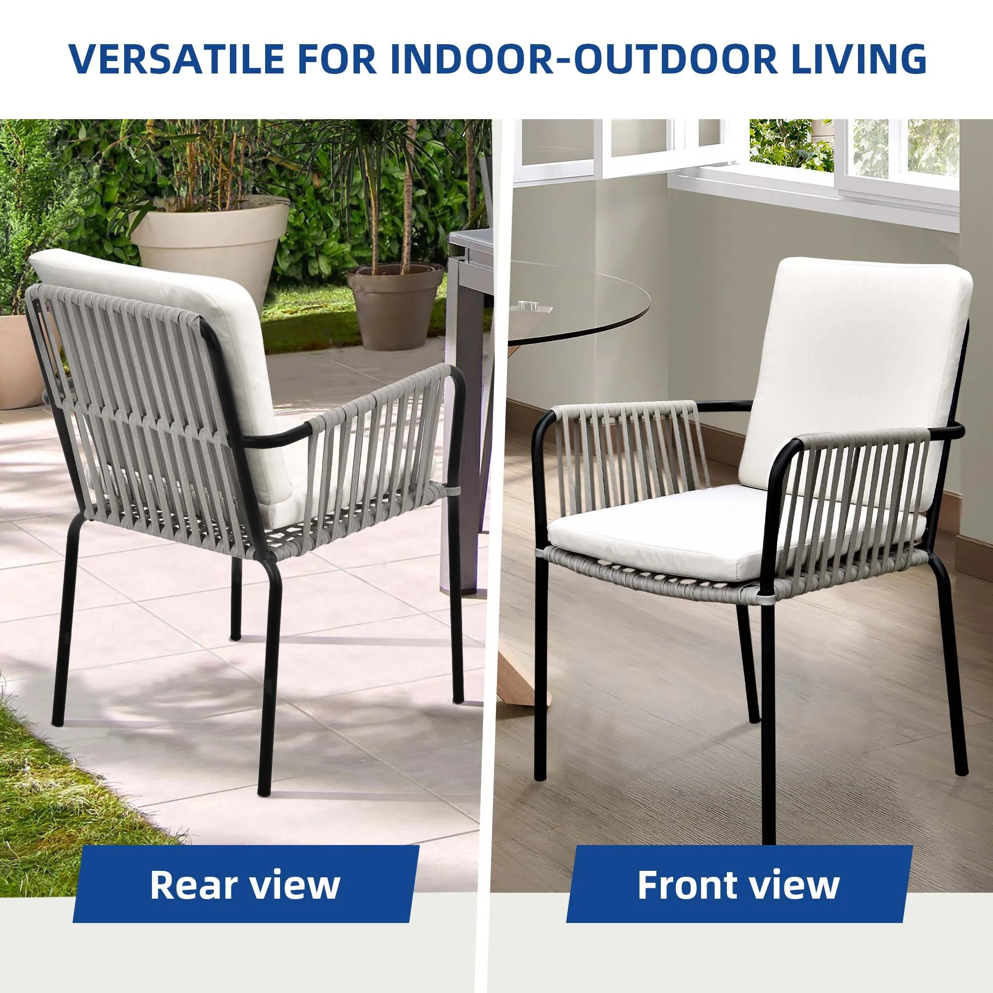 Green and Grey Rope Woven Dining Chair Set of 2 M66772