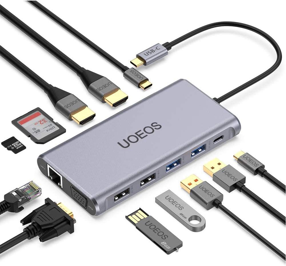 USB C Docking Station with Dual HDMI, VGA, 100W PD, Ethernet, Card Reader G722