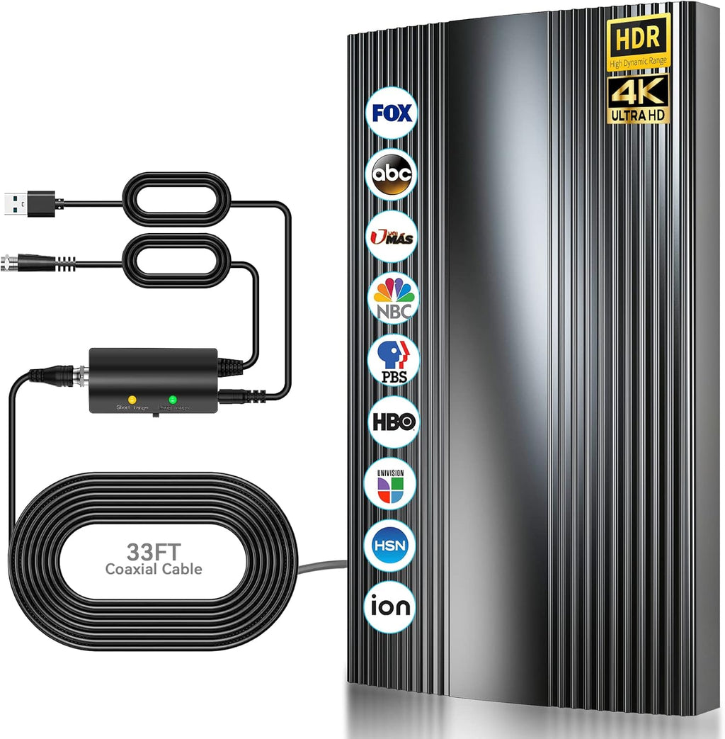 HD TV Antenna with Amplifier Signal Booster, 33ft Coaxial Cable H3415